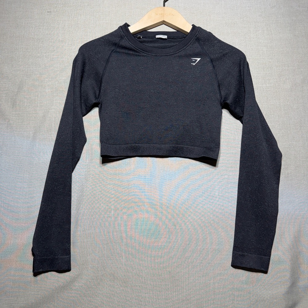 Gymshark Shirt Women Small Gray LS Vital Seamless 2.0 Ruched Back Crop Top